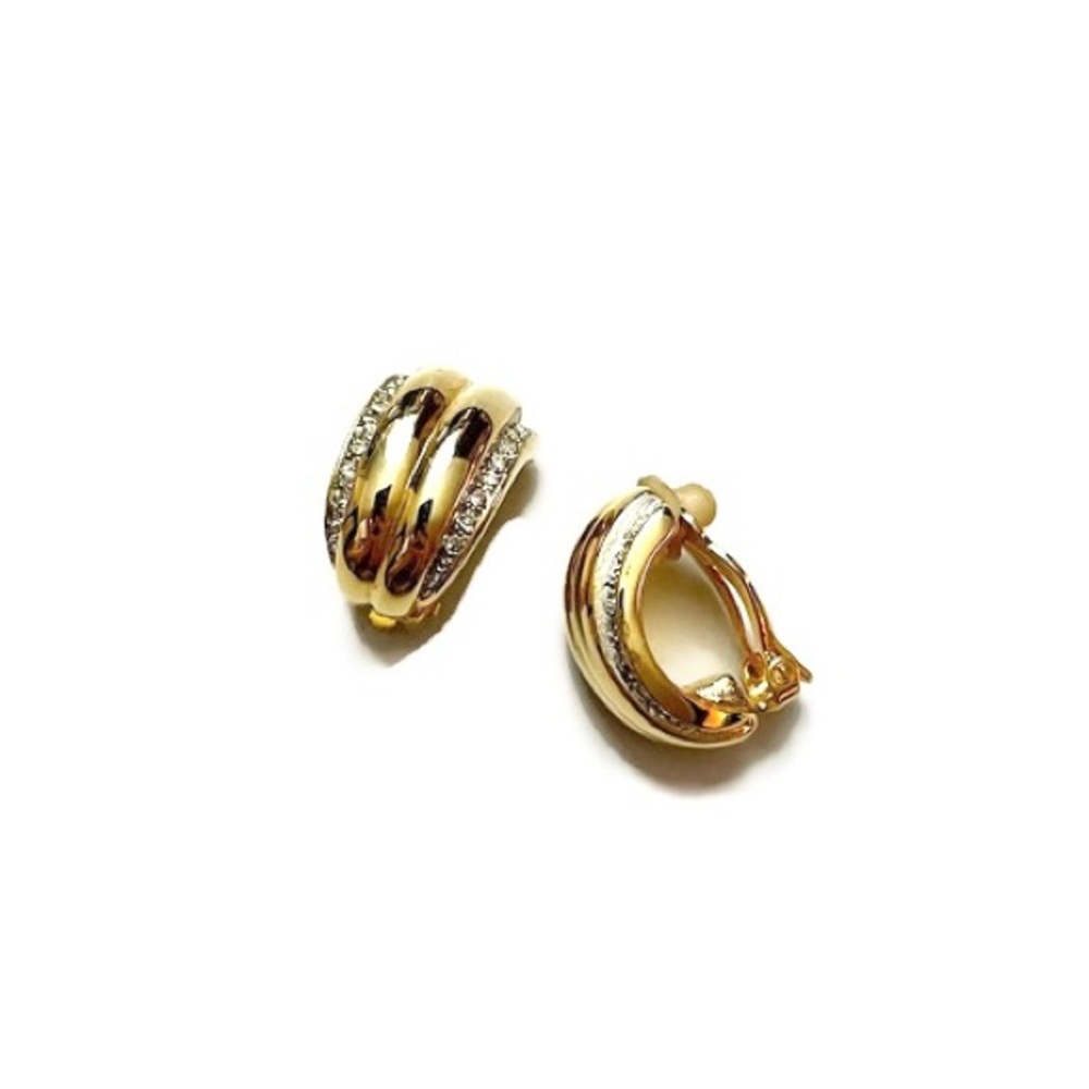 Vintage Piscitelli Pave Crystal Clip On Earrings